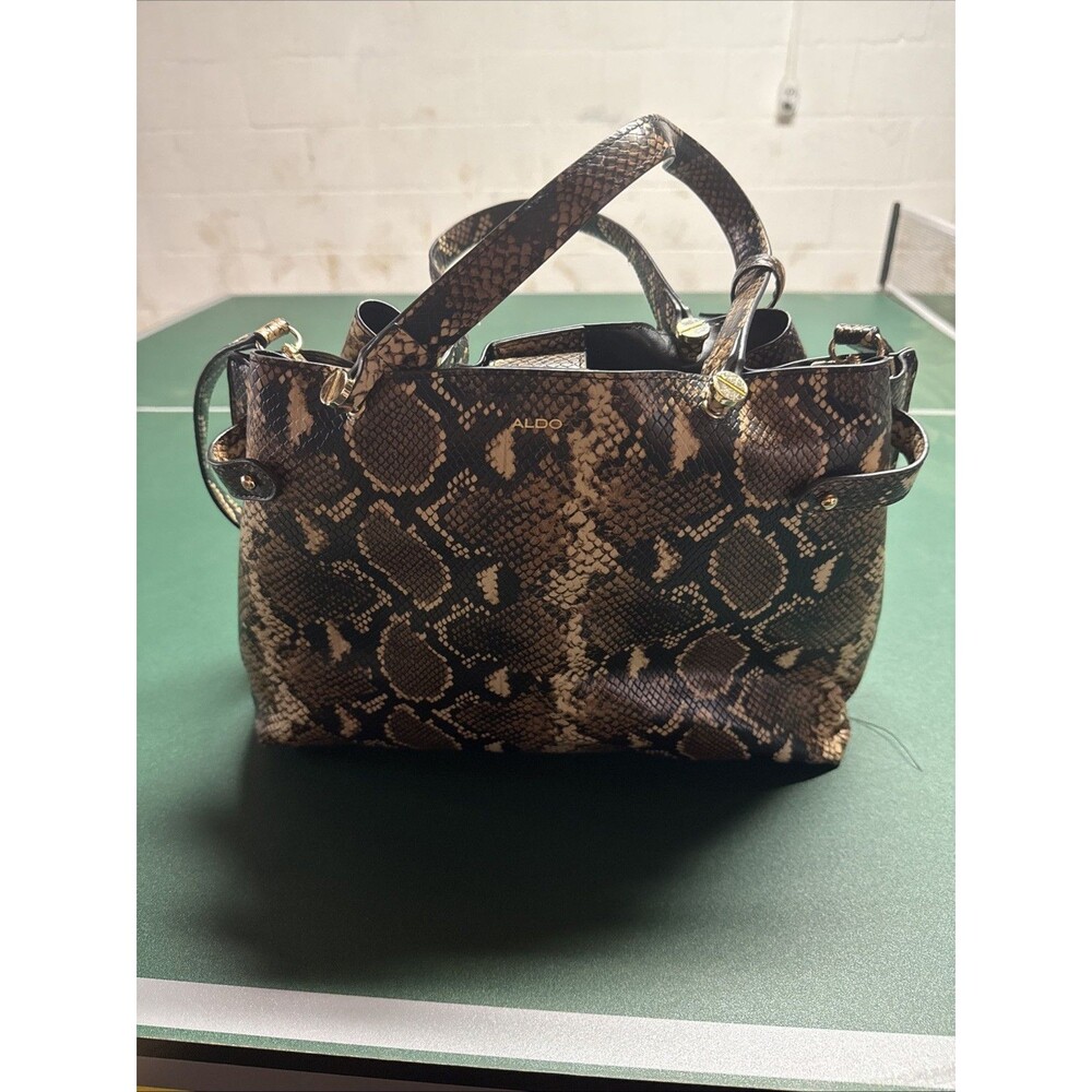 ALDO Brown Snakeskin Print Hobo Shoulder Bag Large Tote Gold Hardware